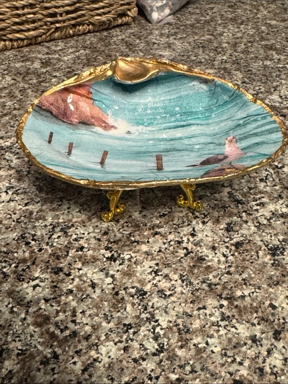 Seaside Decorative Trinket Dish in Gold Trim